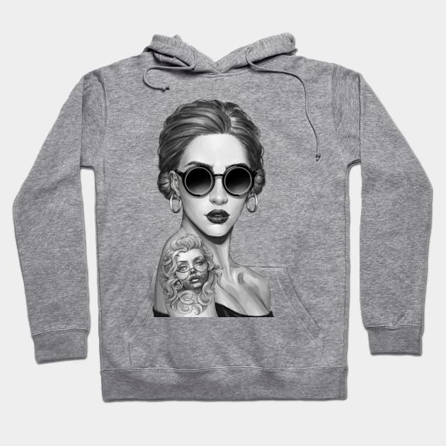 Pencil Portrait of an Inked Lady Hoodie by ALM Artbox